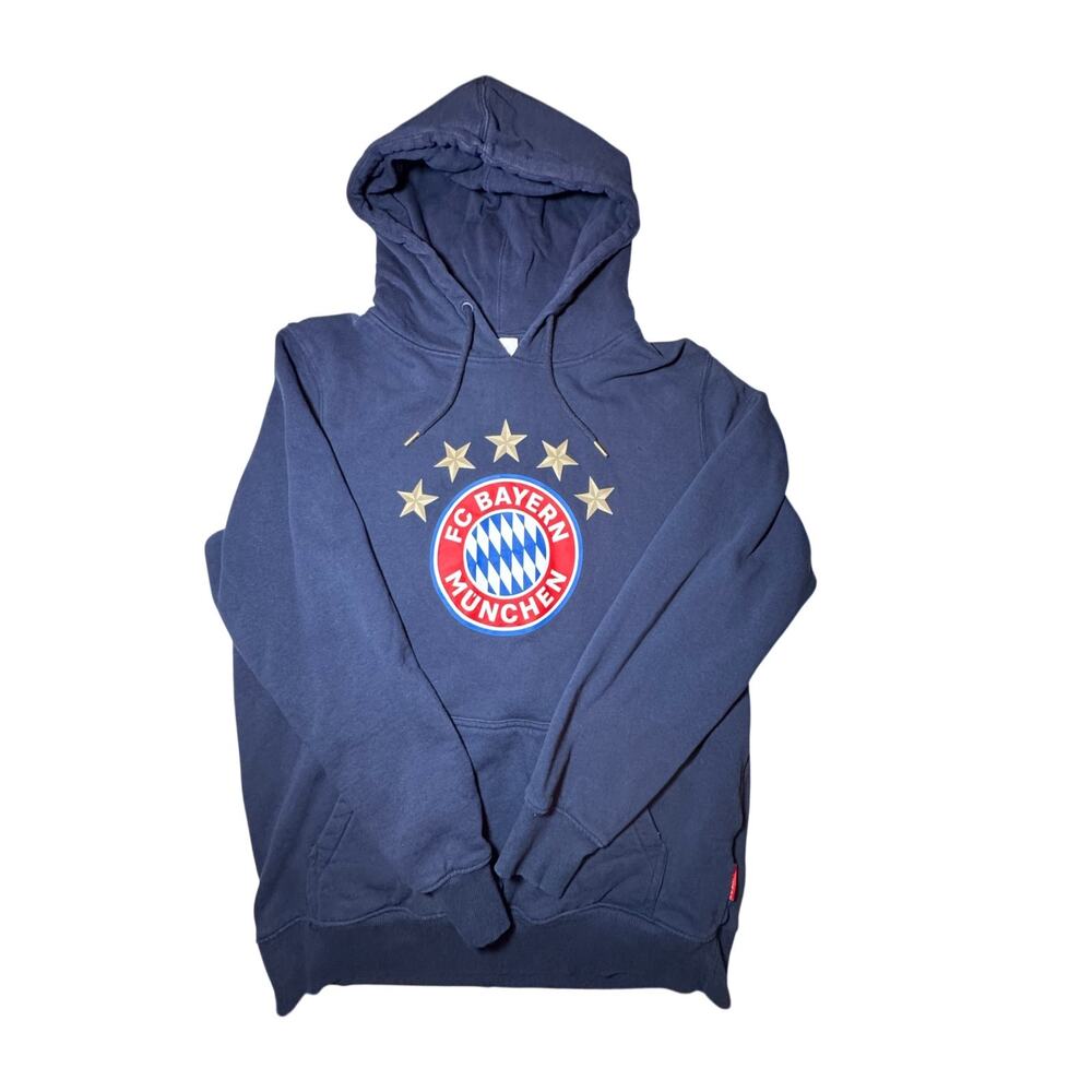FC Bayern Munich Hoodie Navy Pullover Soccer Football Crest Sweatshirt Size L